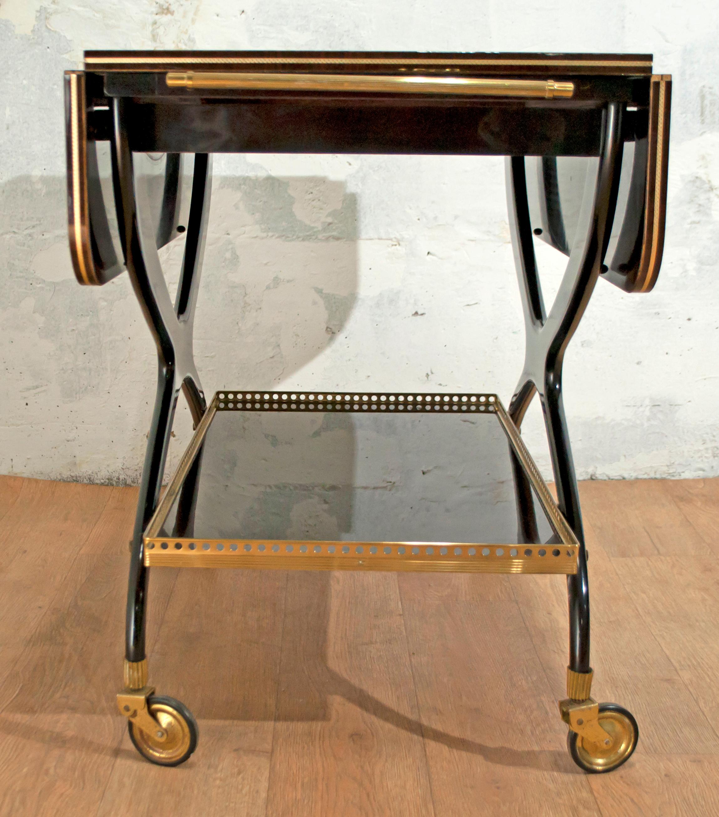 Mid-Century Modern Italian Mahogany and Brass Bar Cart, 1950s 5