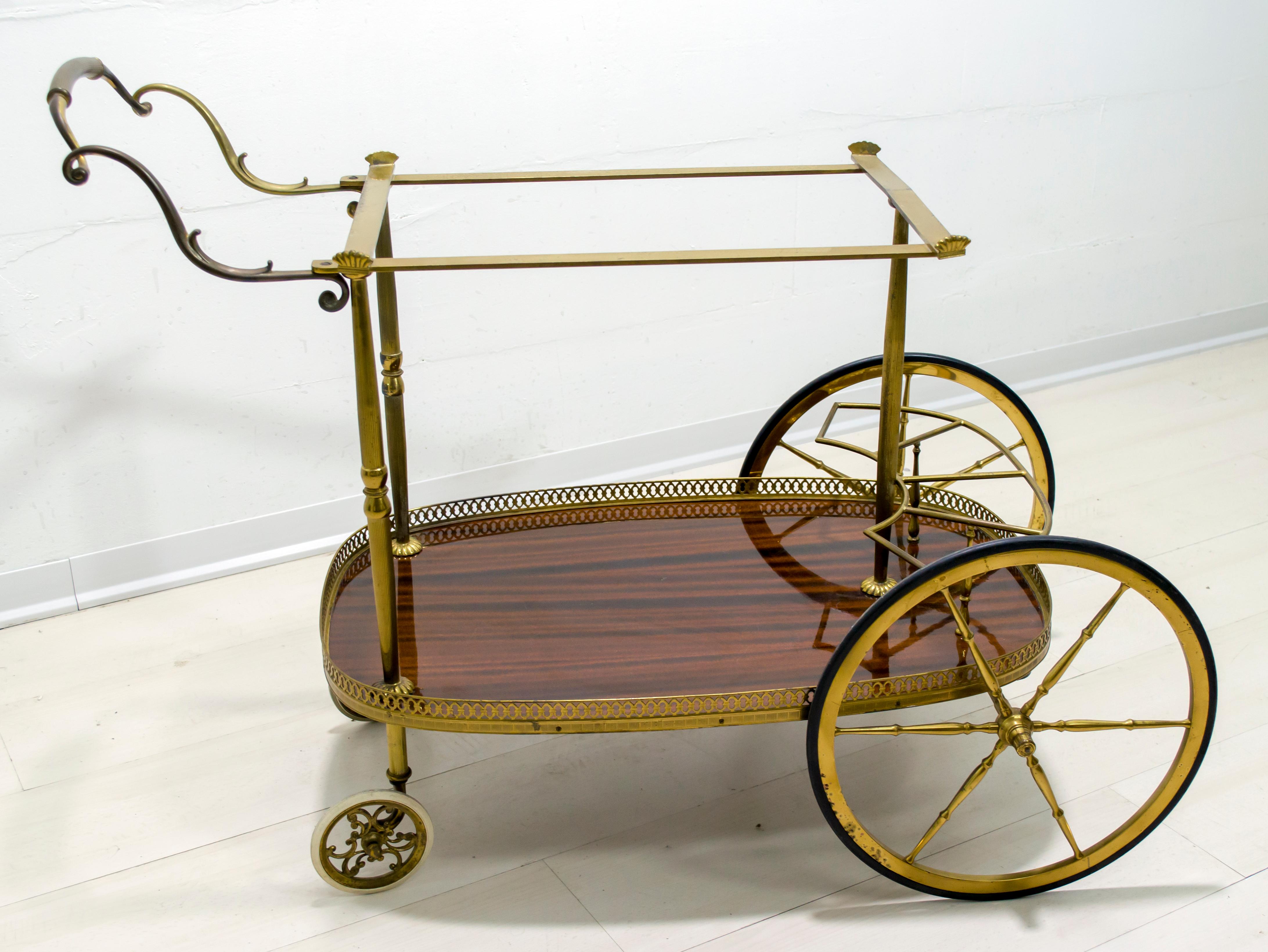 Mid-Century Modern Italian Mahogany and Brass Bar Cart, 1950s 5