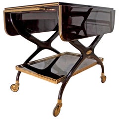 Mid-Century Modern Italian Mahogany and Brass Bar Cart, 1950s