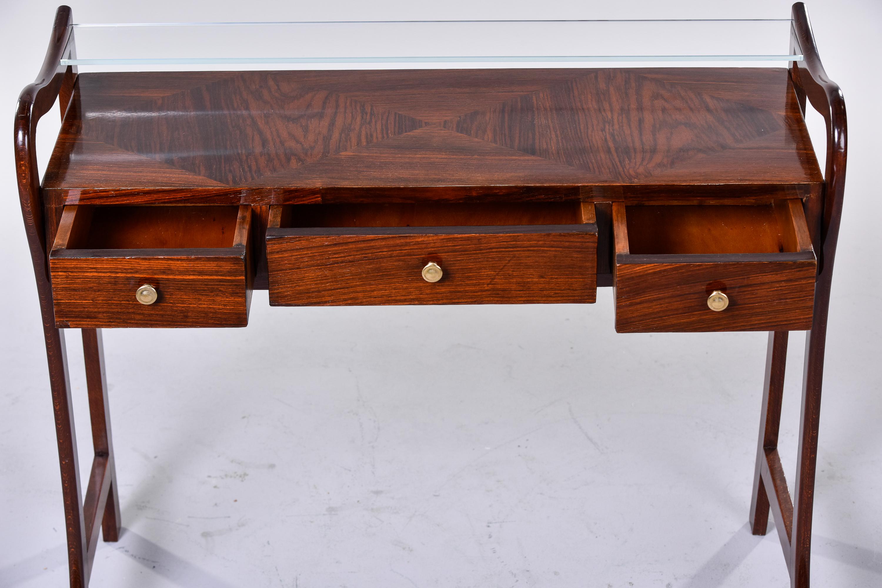 Mid-Century Modern Italian Mahogany Console with Glass Top Shelf In Good Condition In Troy, MI