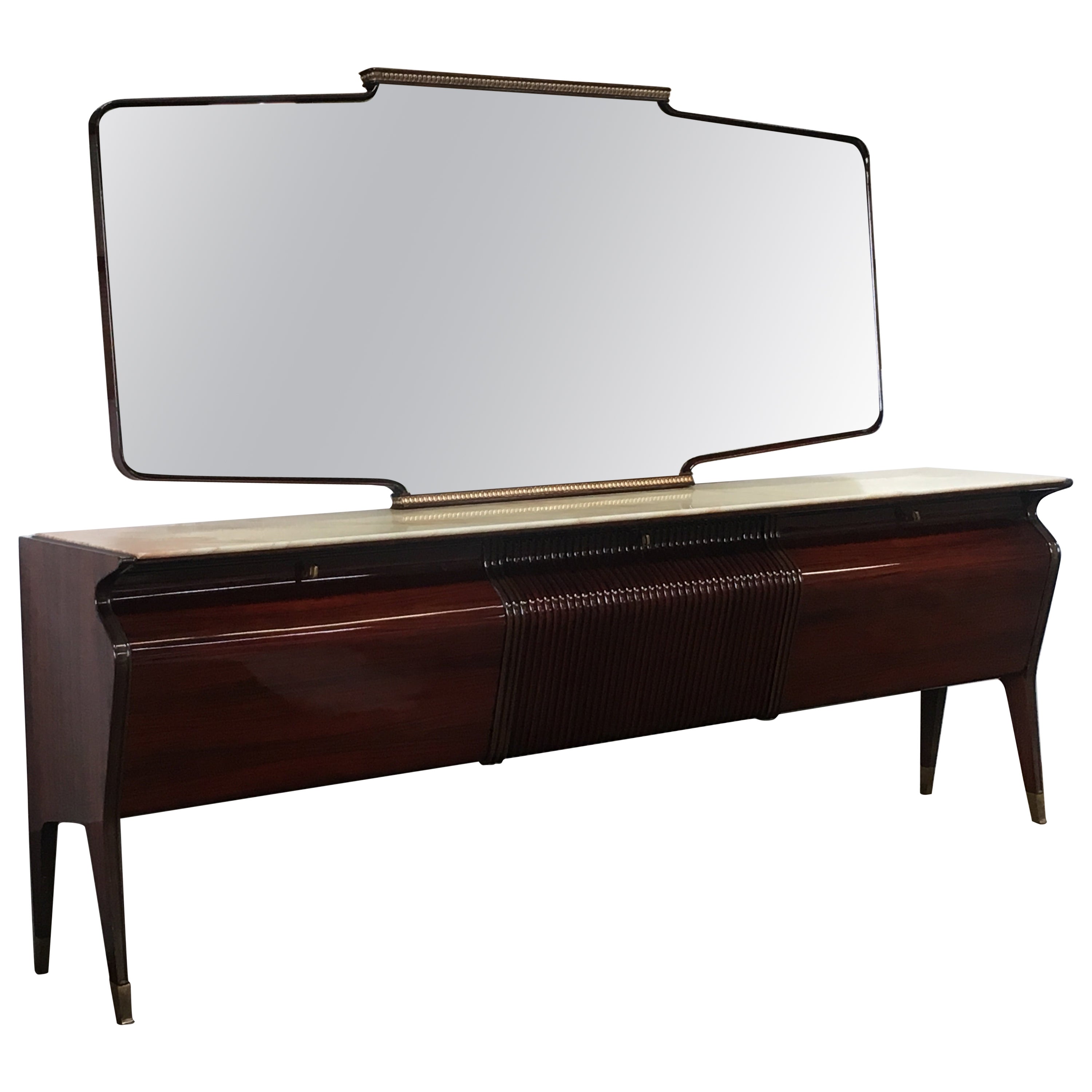 Mid-Century Modern Italian Mahogany Sideboard with Mirror by Osvaldo Borsani