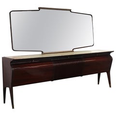 Credenza moderna in mogano di metà secolo con specchio di Osvaldo Borsani