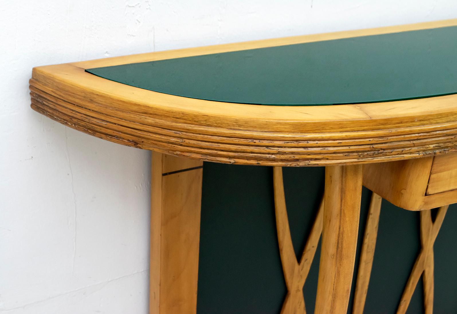 Mid-Century Modern Italian Maple and Green Glass Console, 1950 6