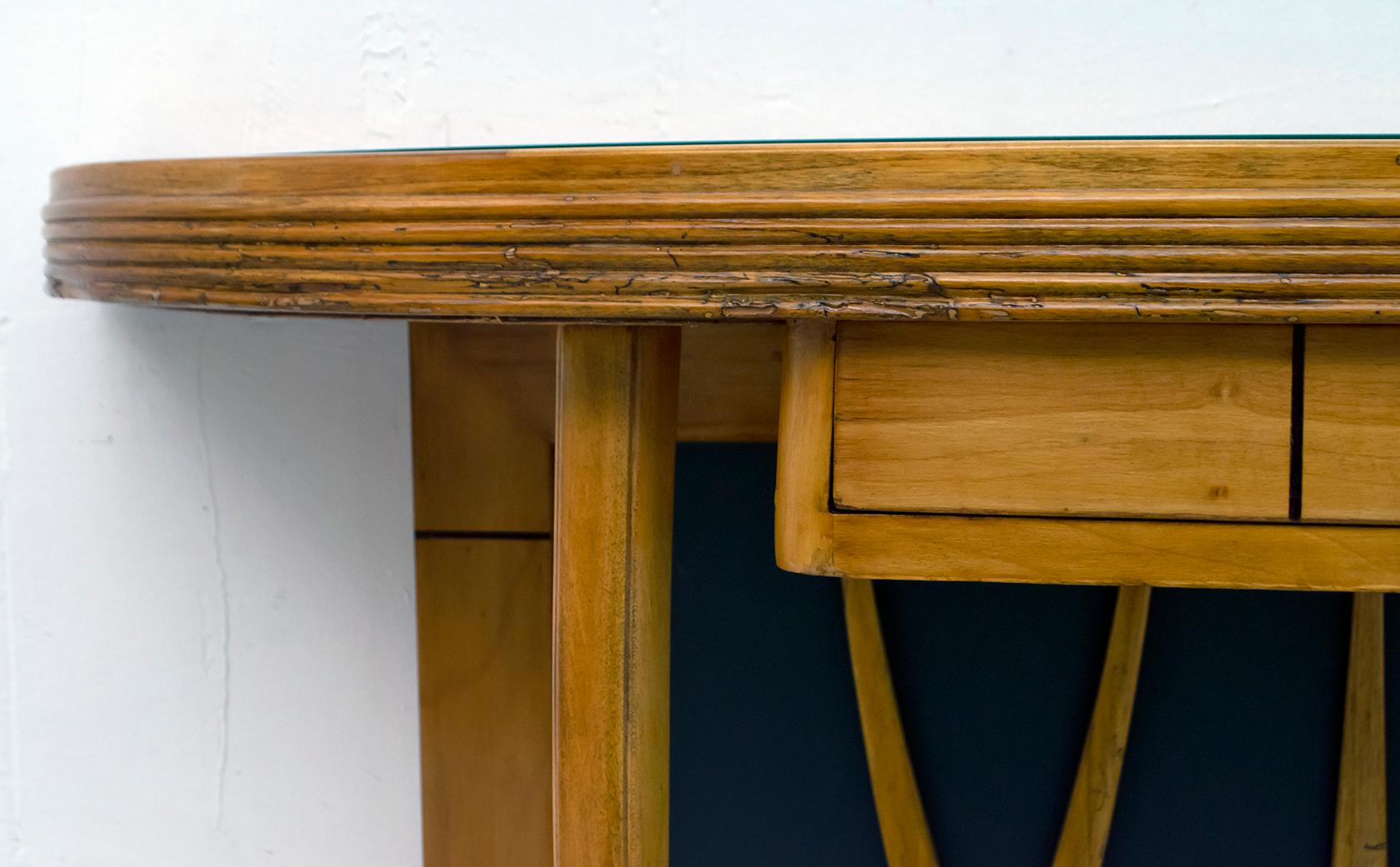 Mid-Century Modern Italian Maple and Green Glass Console, 1950 7