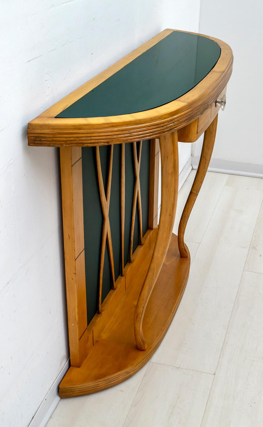 Mid-20th Century Mid-Century Modern Italian Maple and Green Glass Console, 1950