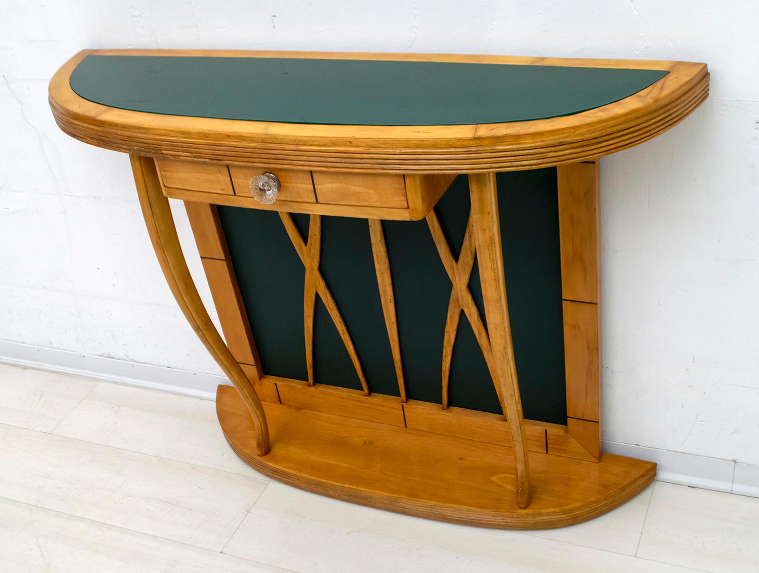 Mid-Century Modern Italian Maple and Green Glass Console, 1950 2