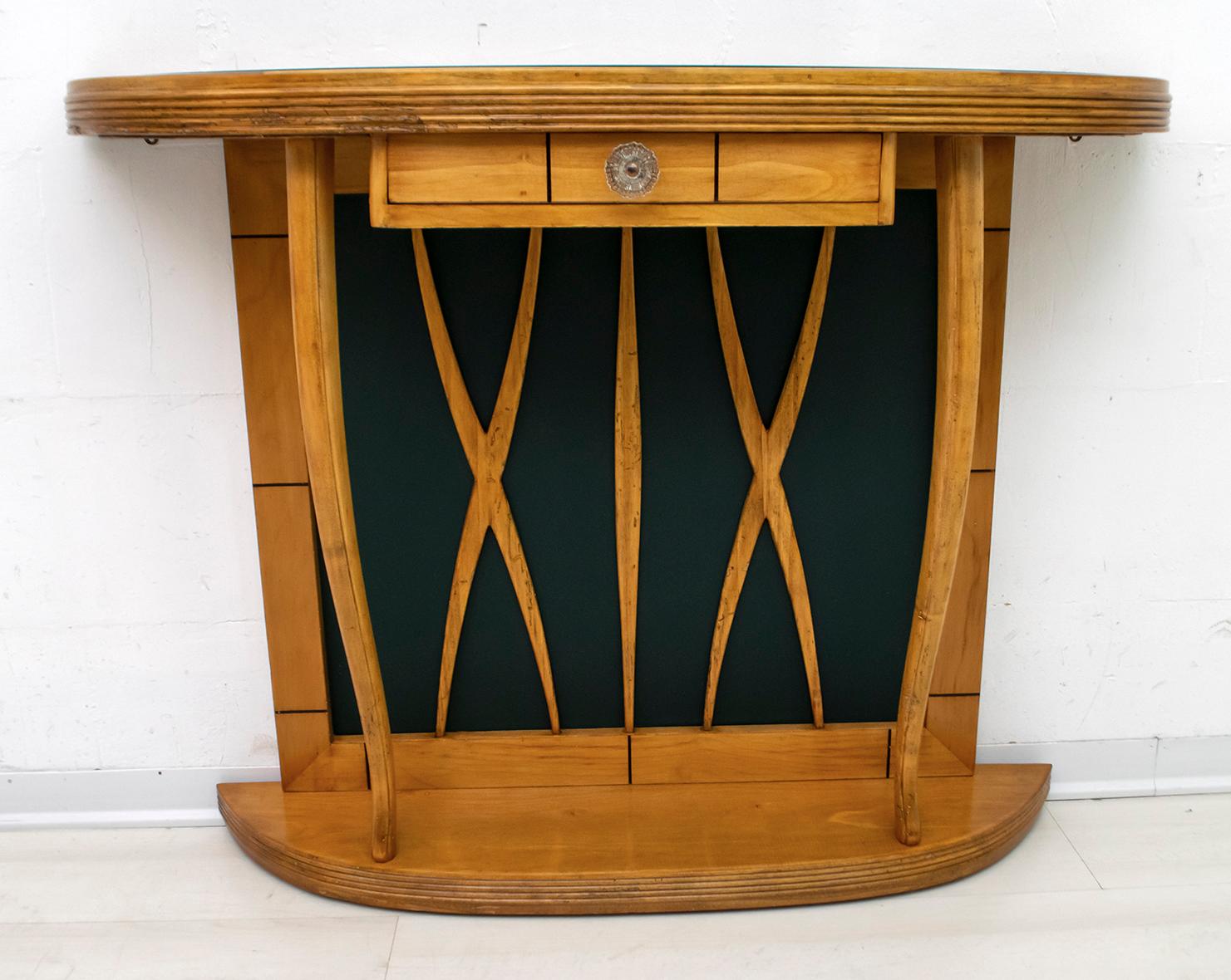 Mid-Century Modern Italian Maple and Green Glass Console, 1950 3