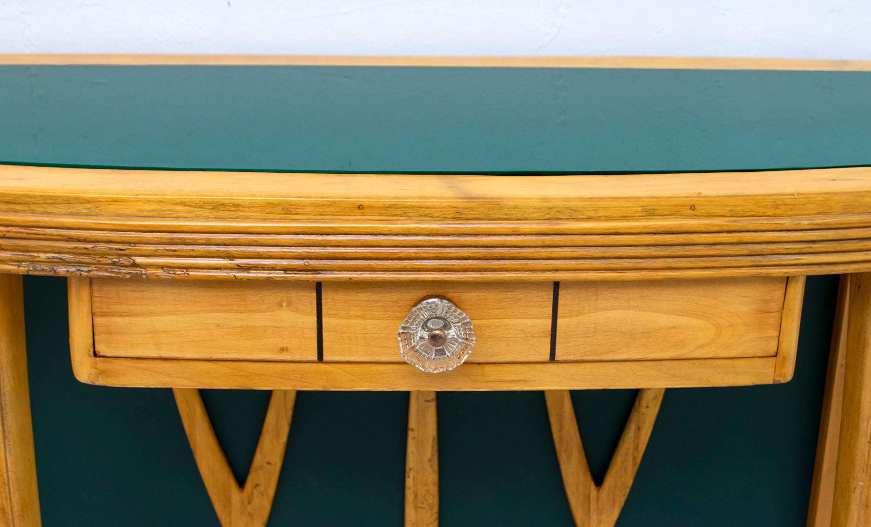 Mid-Century Modern Italian Maple and Green Glass Console, 1950 5