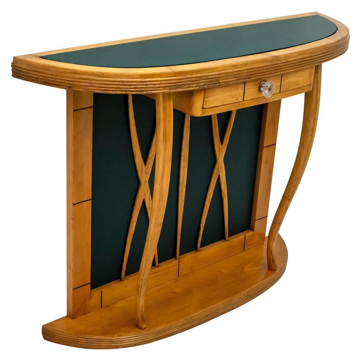 Mid-Century Modern Italian Maple and Green Glass Console, 1950