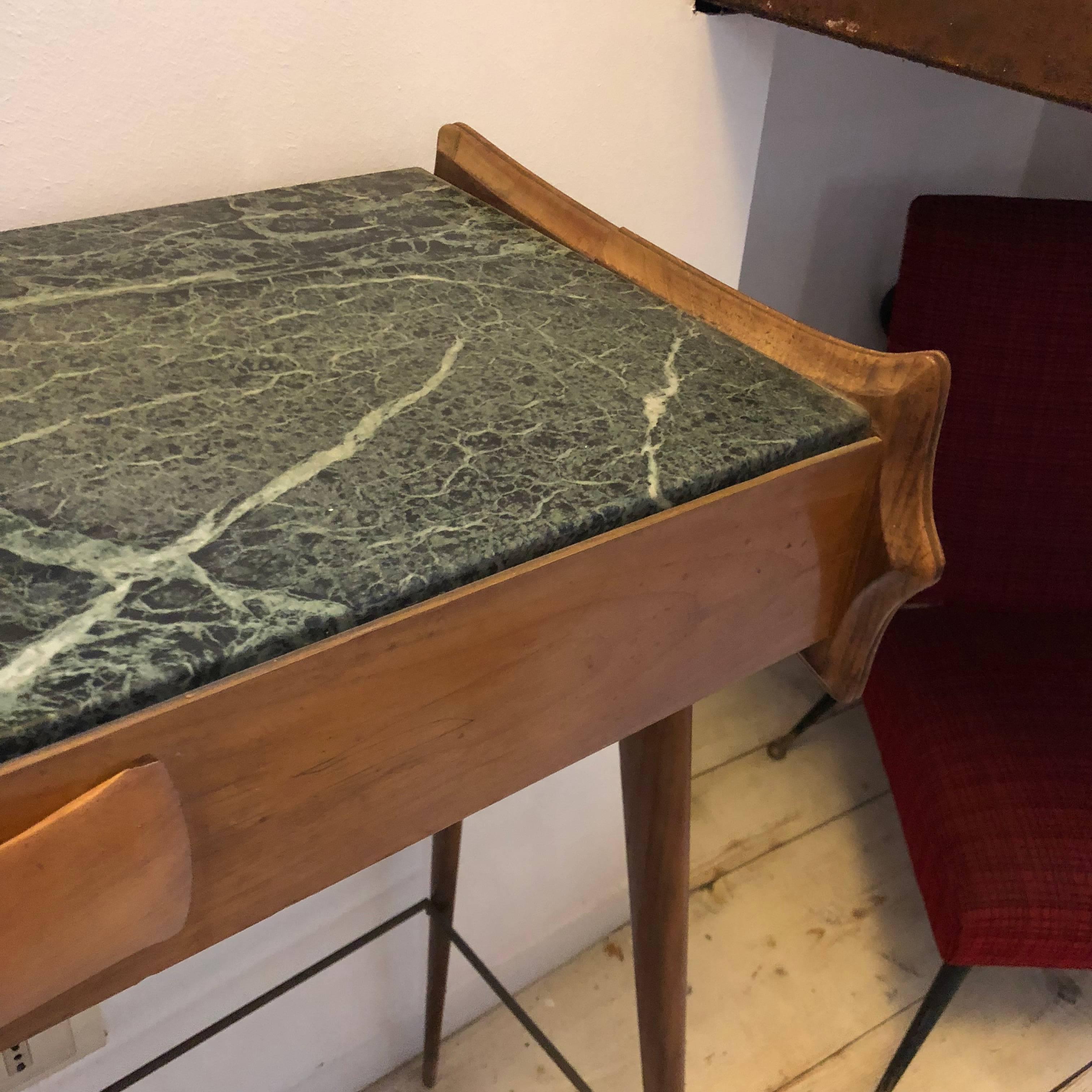 Mid-Century Modern Italian Maple Wood and Green Marble Console and Mirror 1950 7