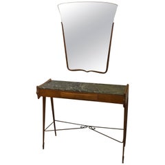 Mid-Century Modern Italian Maple Wood and Green Marble Console and Mirror 1950