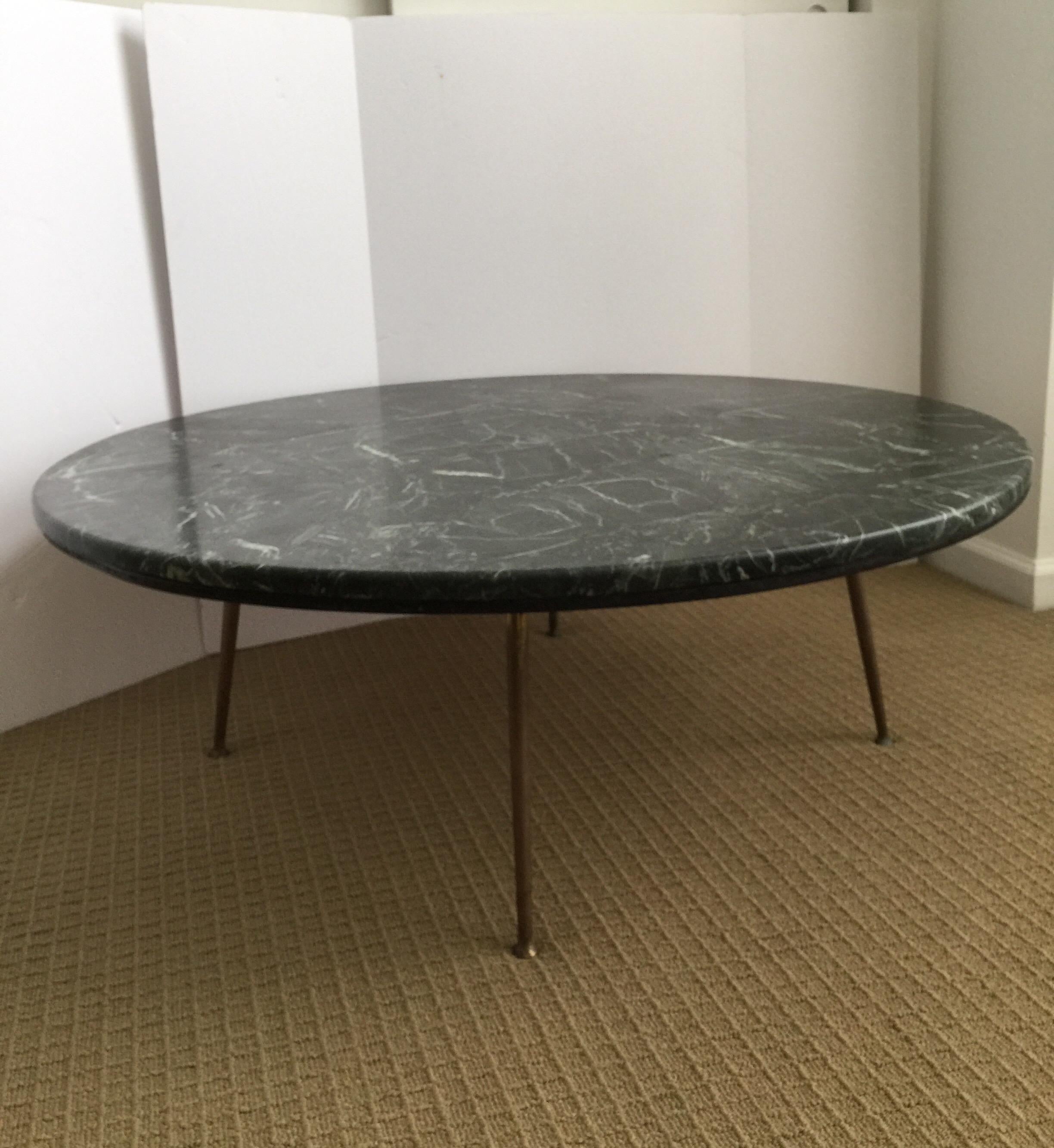 Mid-Century Modern Italian Marble and Brass Round Coffee Cocktail Table 1