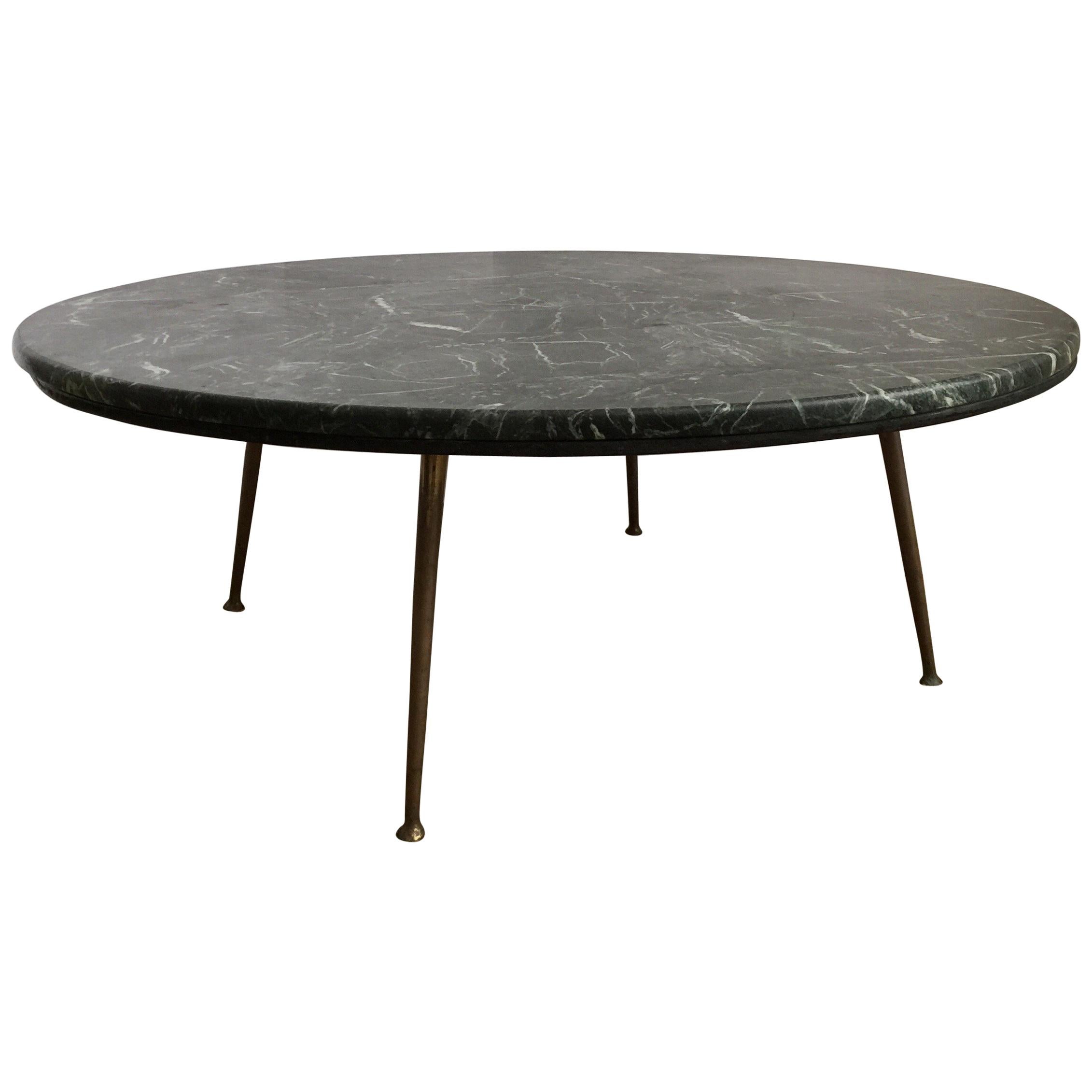Mid-Century Modern Italian Marble and Brass Round Coffee Cocktail Table