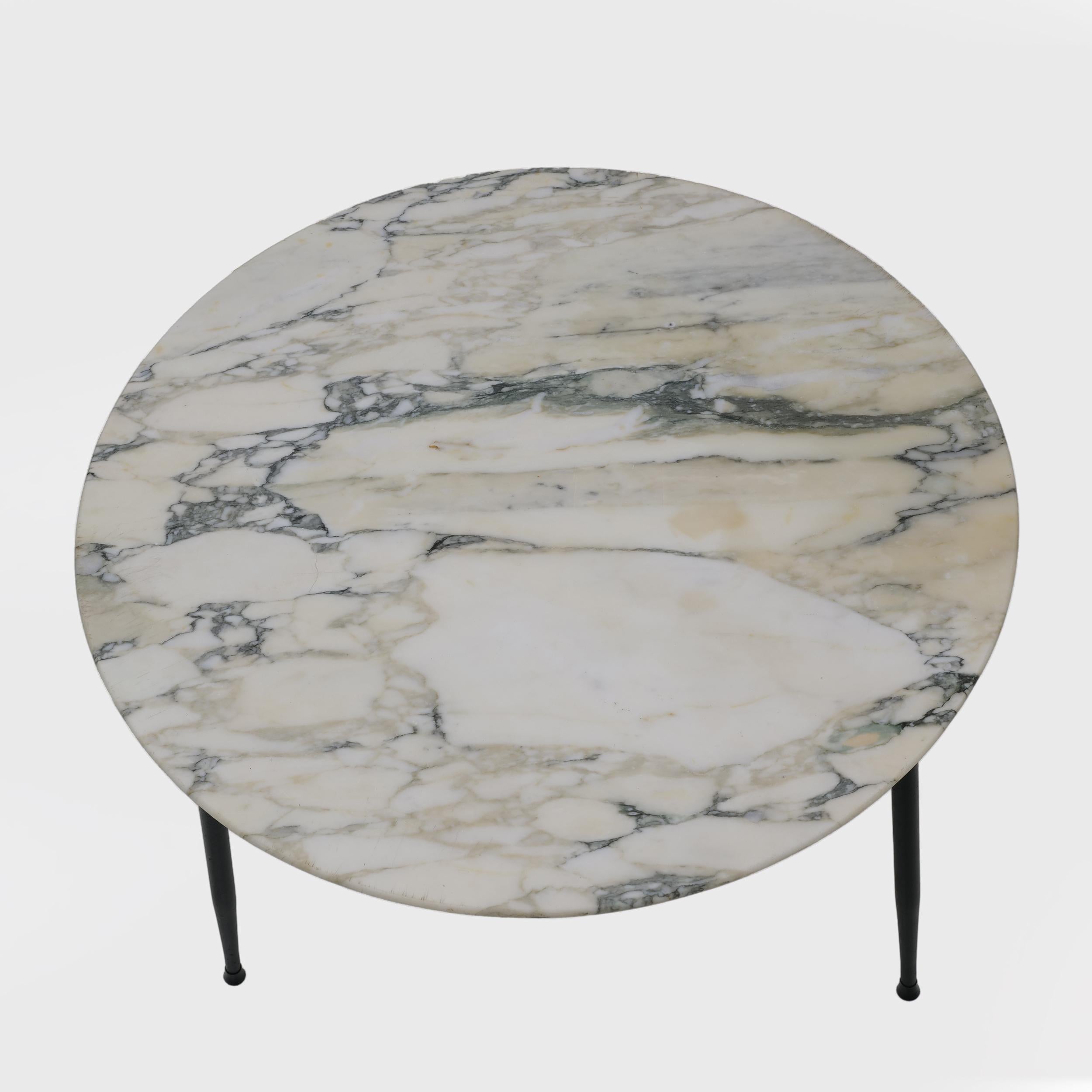 Mid-century Modern Italian Marble and Metal Round Coffee Table, 1960s For Sale 2