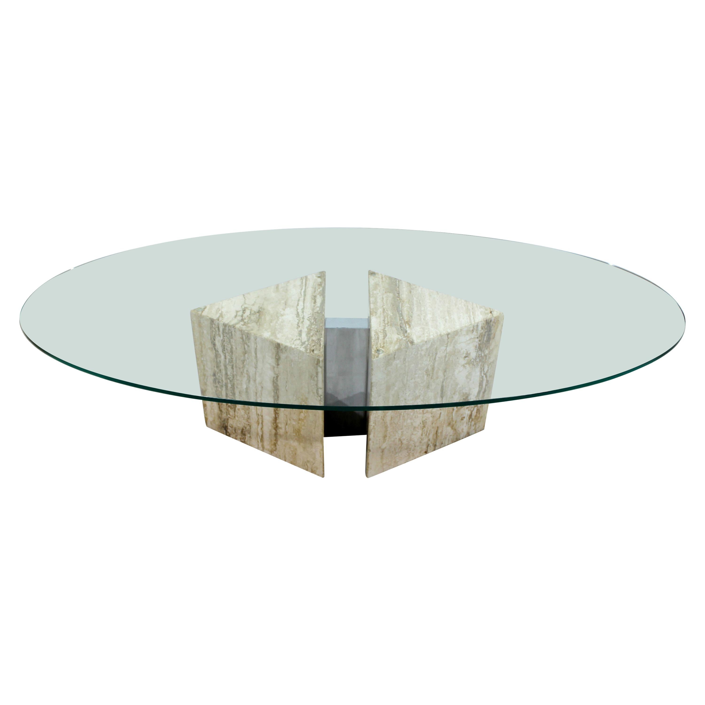 Mid-Century Modern Italian Marble Chrome Glass Surfboard Coffee Table, 1970s