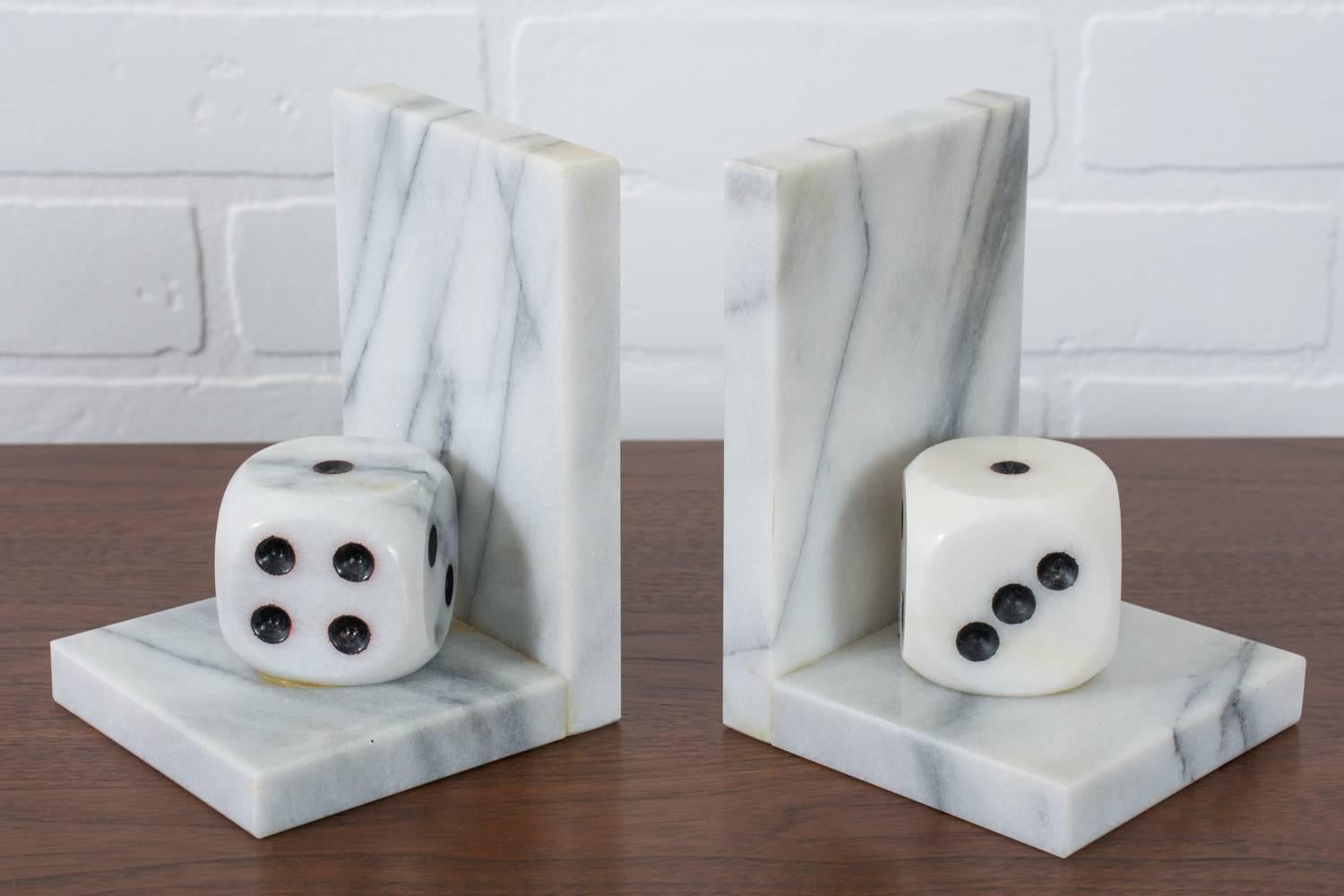 American Mid-Century Modern Italian Marble Dice Bookends For Sale