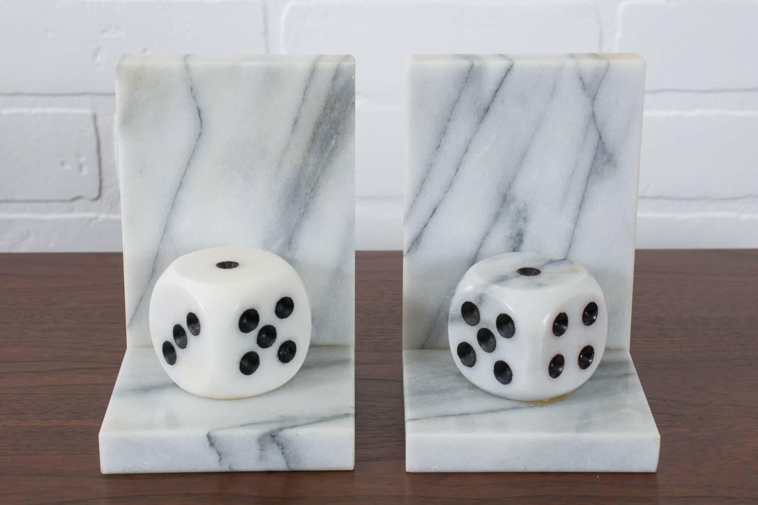 Mid-Century Modern Italian Marble Dice Bookends In Good Condition For Sale In San Francisco, CA