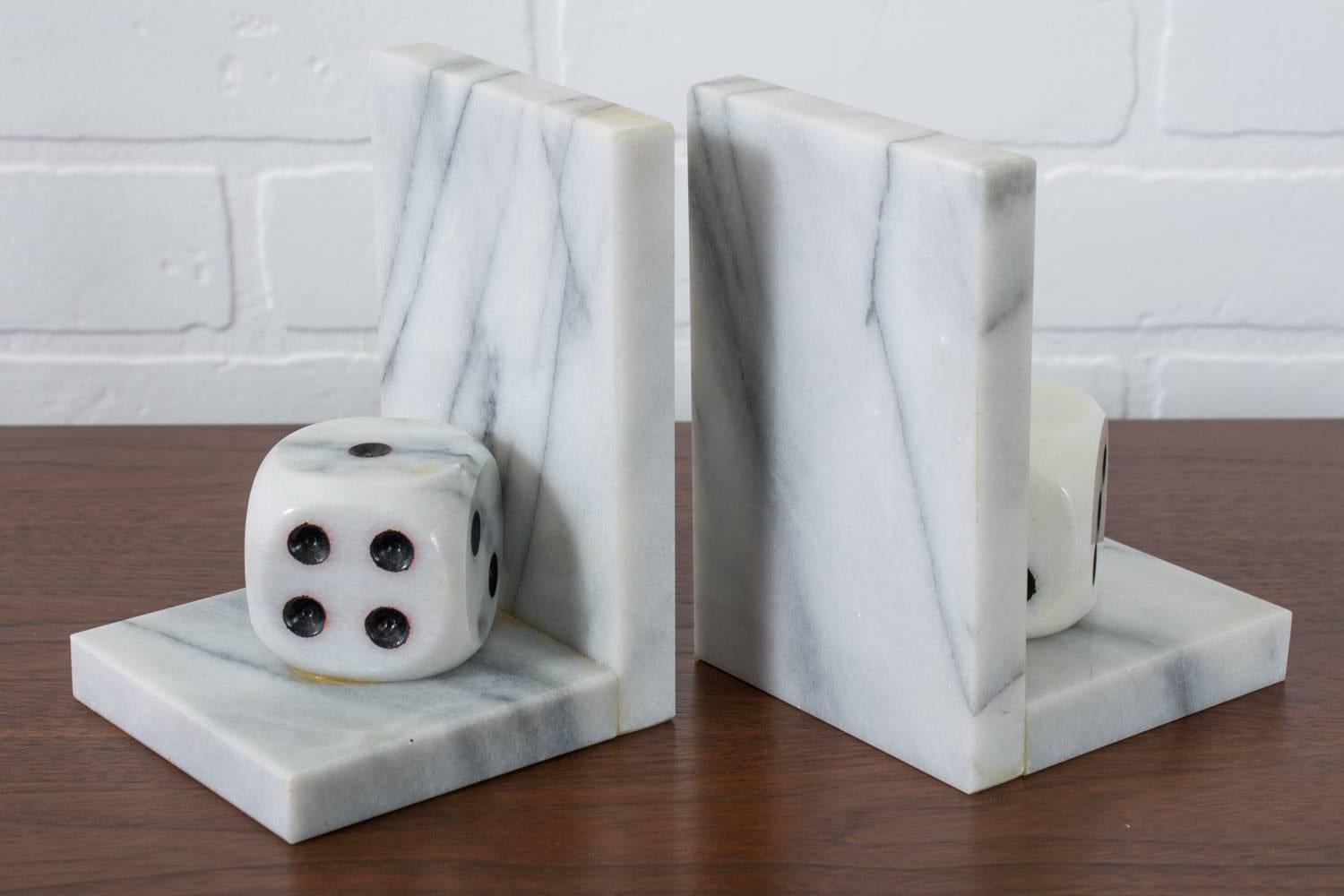 20th Century Mid-Century Modern Italian Marble Dice Bookends For Sale