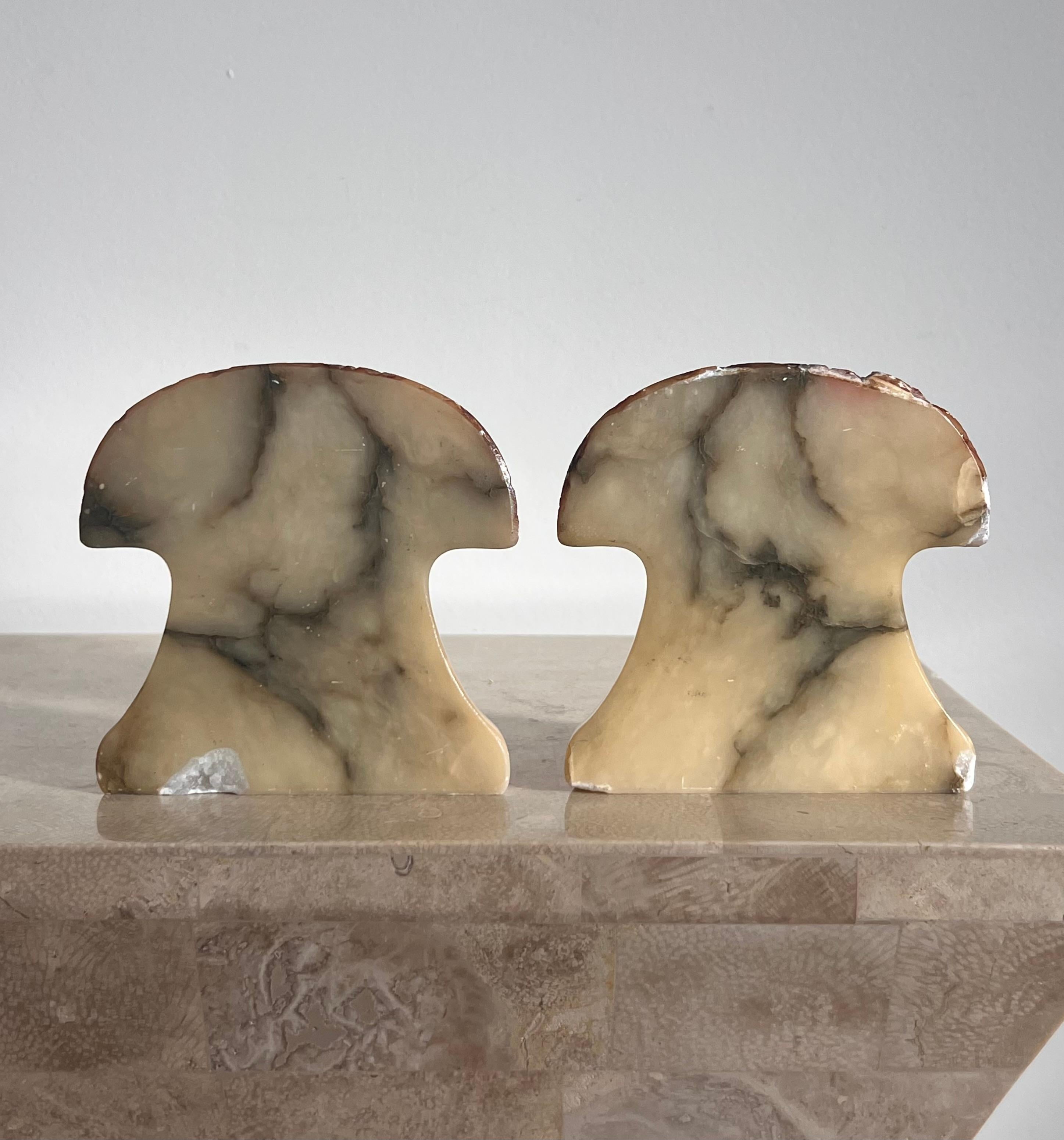 Hand-Carved Mid century modern Italian marble mushroom bookends, 1960s