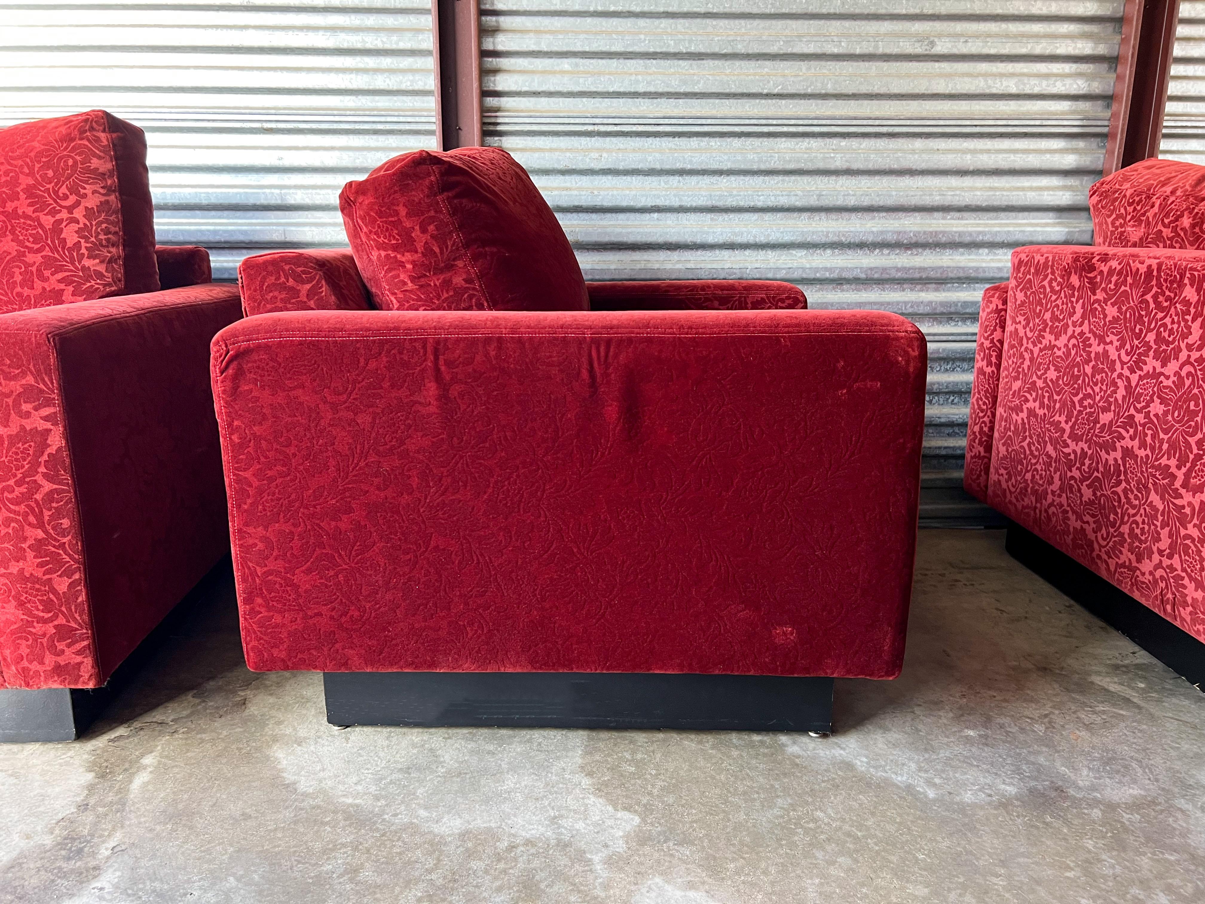 Mid-Century Modern Italian Maurice Villency Club Chairs in Velvet, Pair In Good Condition For Sale In Kennesaw, GA