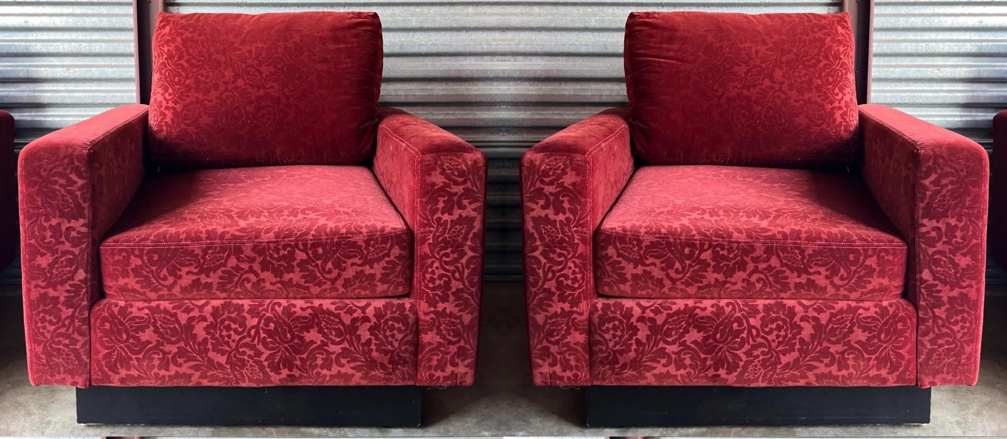 Mid-Century Modern Italian Maurice Villency Club Chairs in Velvet, Pair For Sale 4