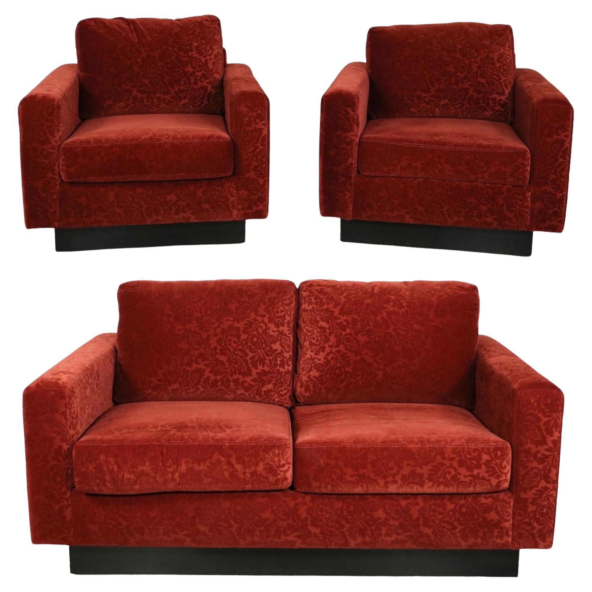 Mid-Century Modern Italian Maurice Villency Club Chairs & Settee / Sofa - 3 Piec