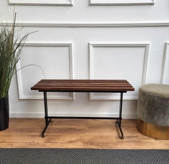 Mid-Century Modern Italian Metal Base Brass Feet Wooden Slat Bench
