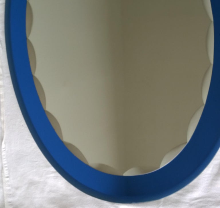 Mid Century Modern Italian Metalvetro Galvorame Mirror With Blue Glass Frame