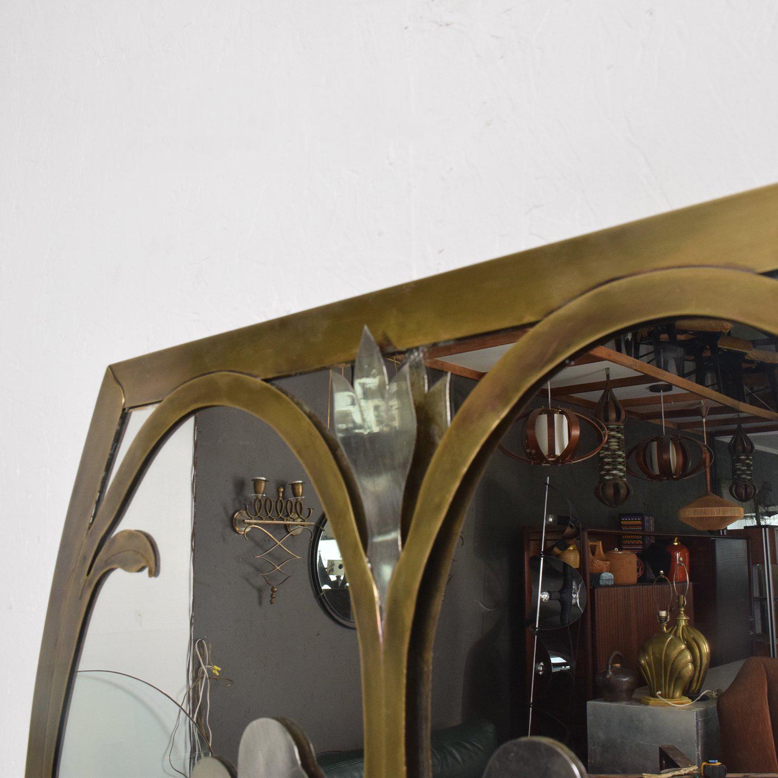 Late 20th Century Mid-Century Modern Italian Mirror W Flowers Married Metals