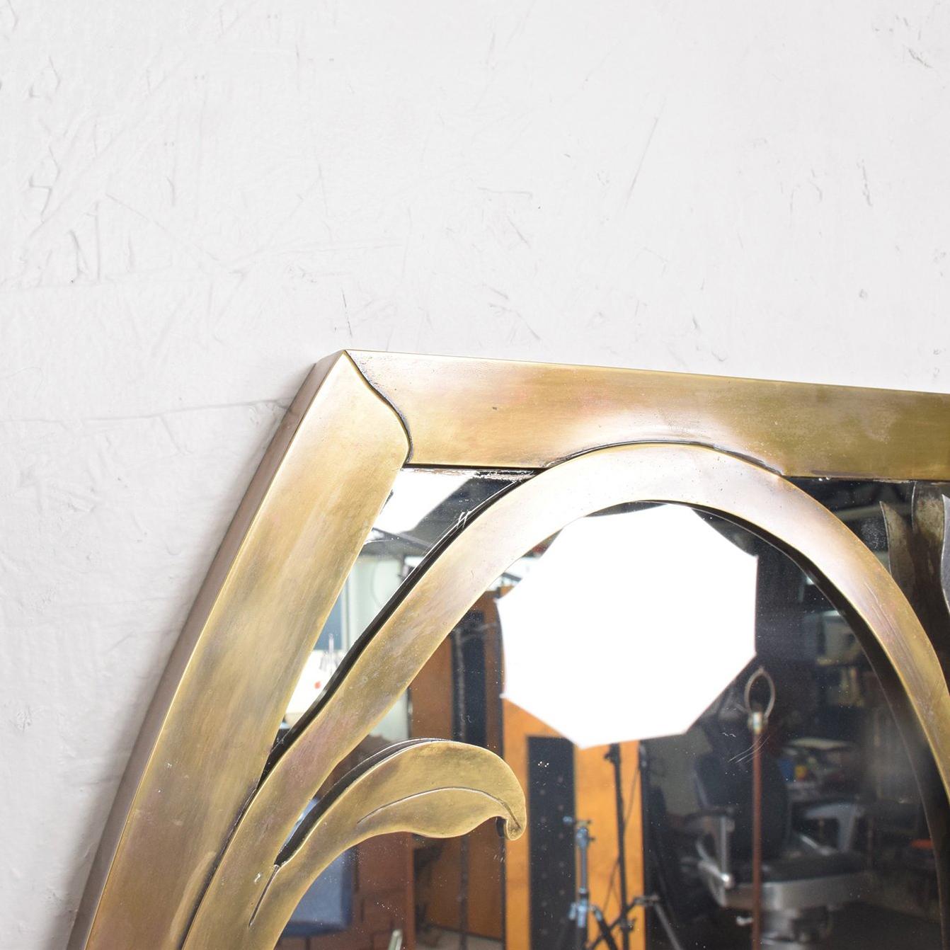 Brass Mid-Century Modern Italian Mirror W Flowers Married Metals