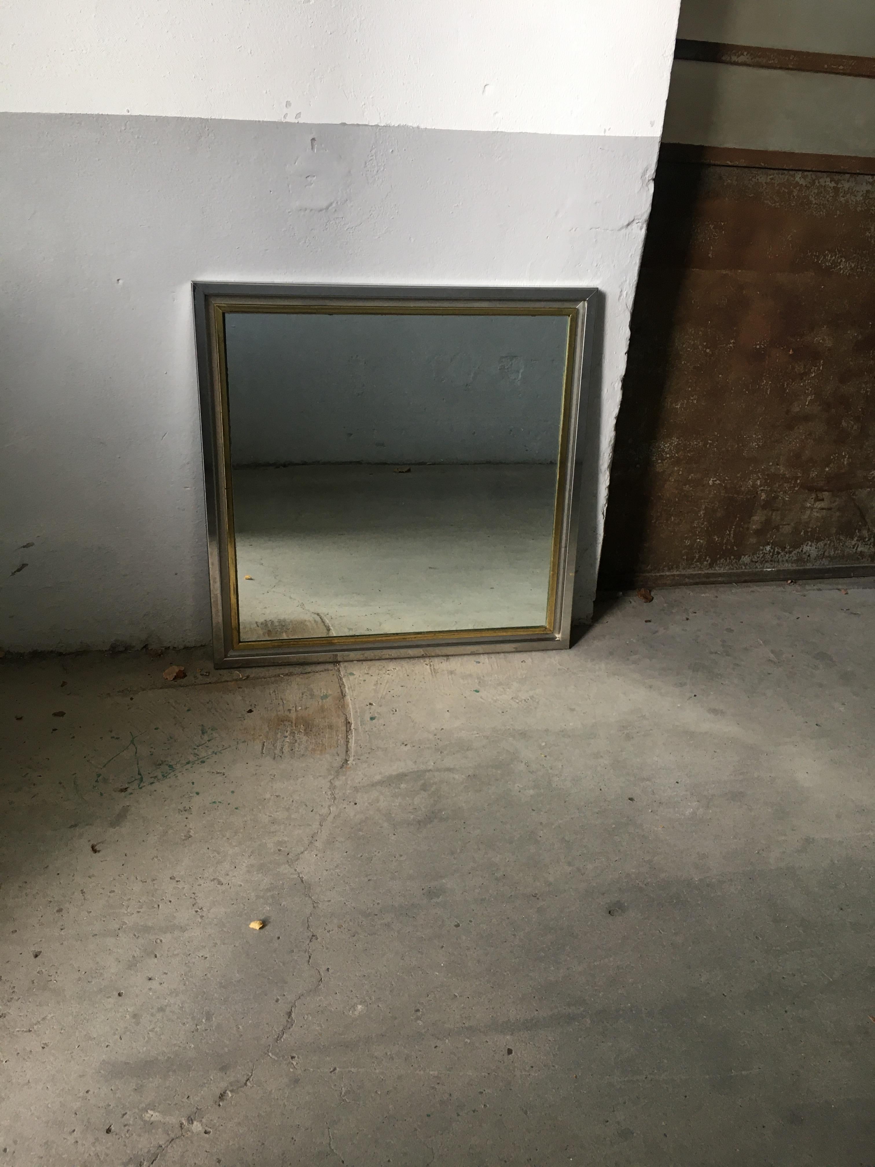 Mid-Century Modern Italian Mirror with Chrome and Brass Frame, 1970s In Good Condition In Prato, IT