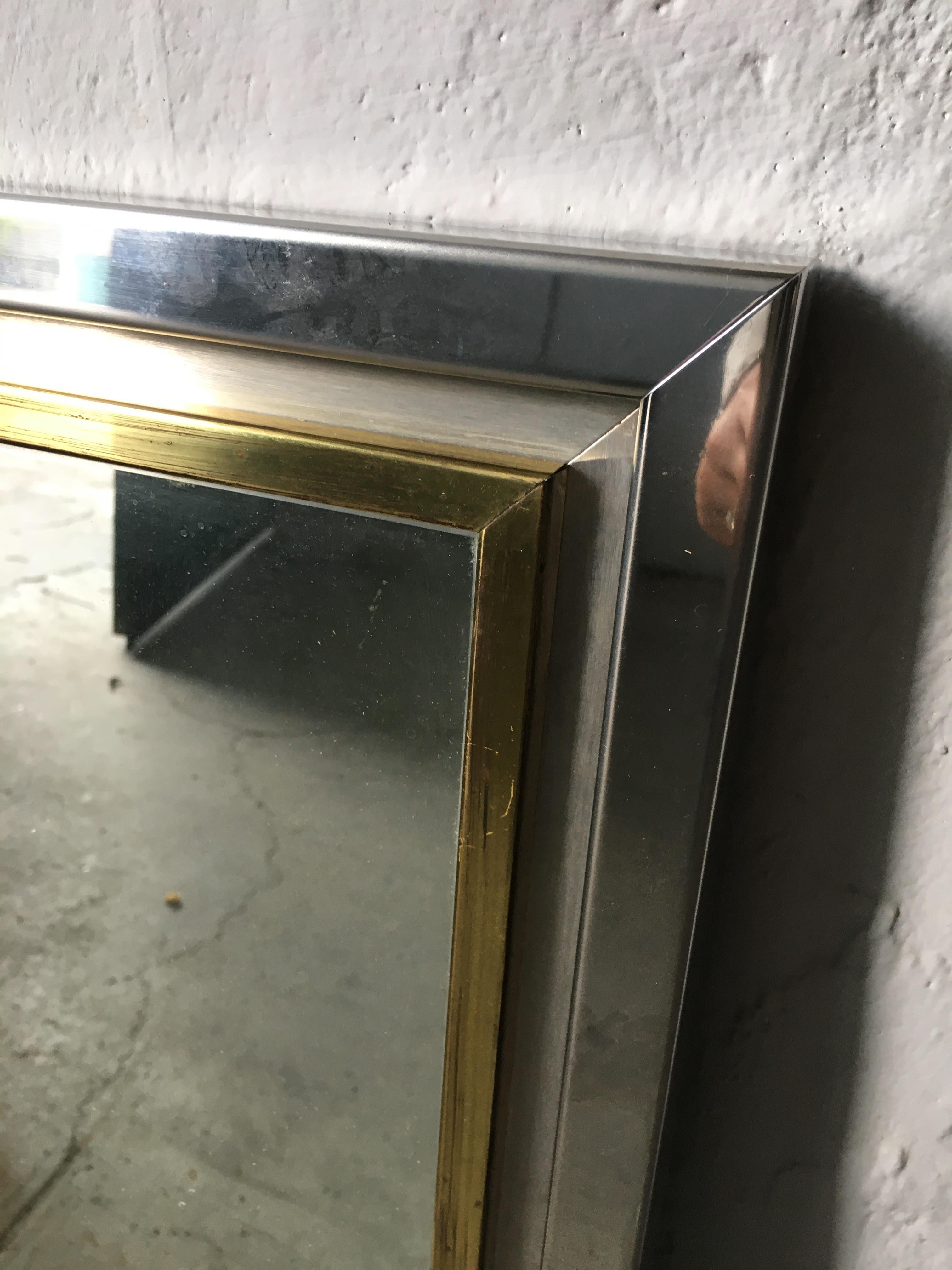 Mid-Century Modern Italian Mirror with Chrome and Brass Frame, 1970s 1