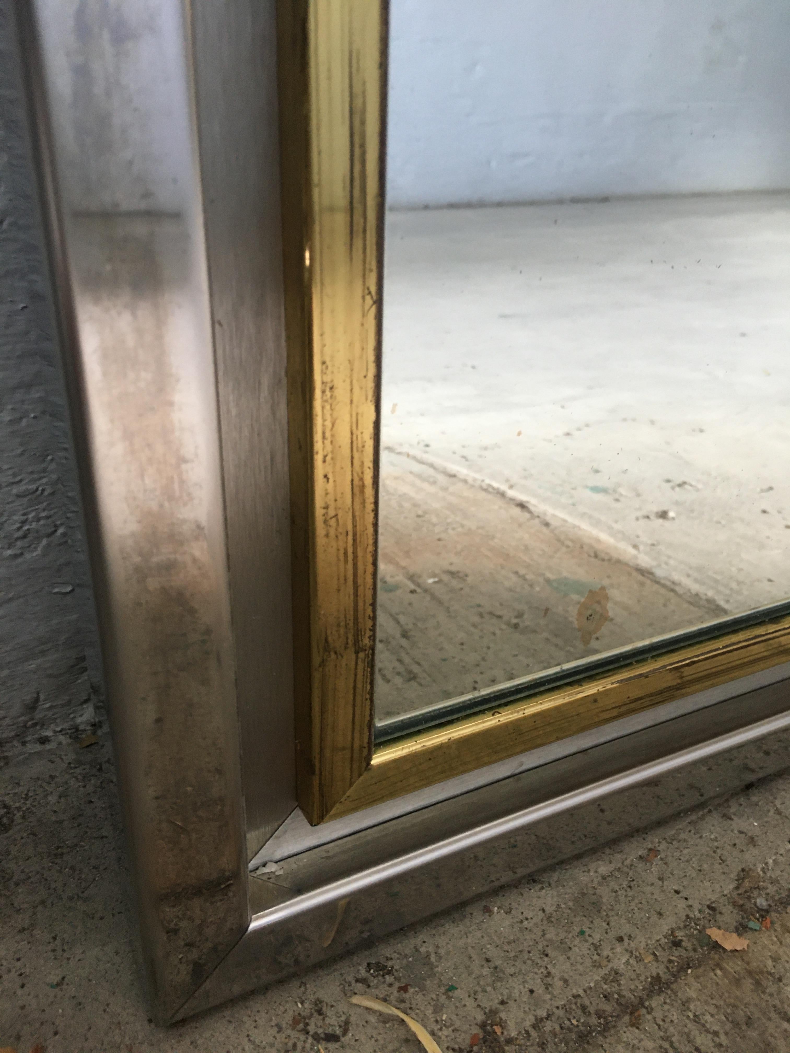 Mid-Century Modern Italian Mirror with Chrome and Brass Frame, 1970s 5