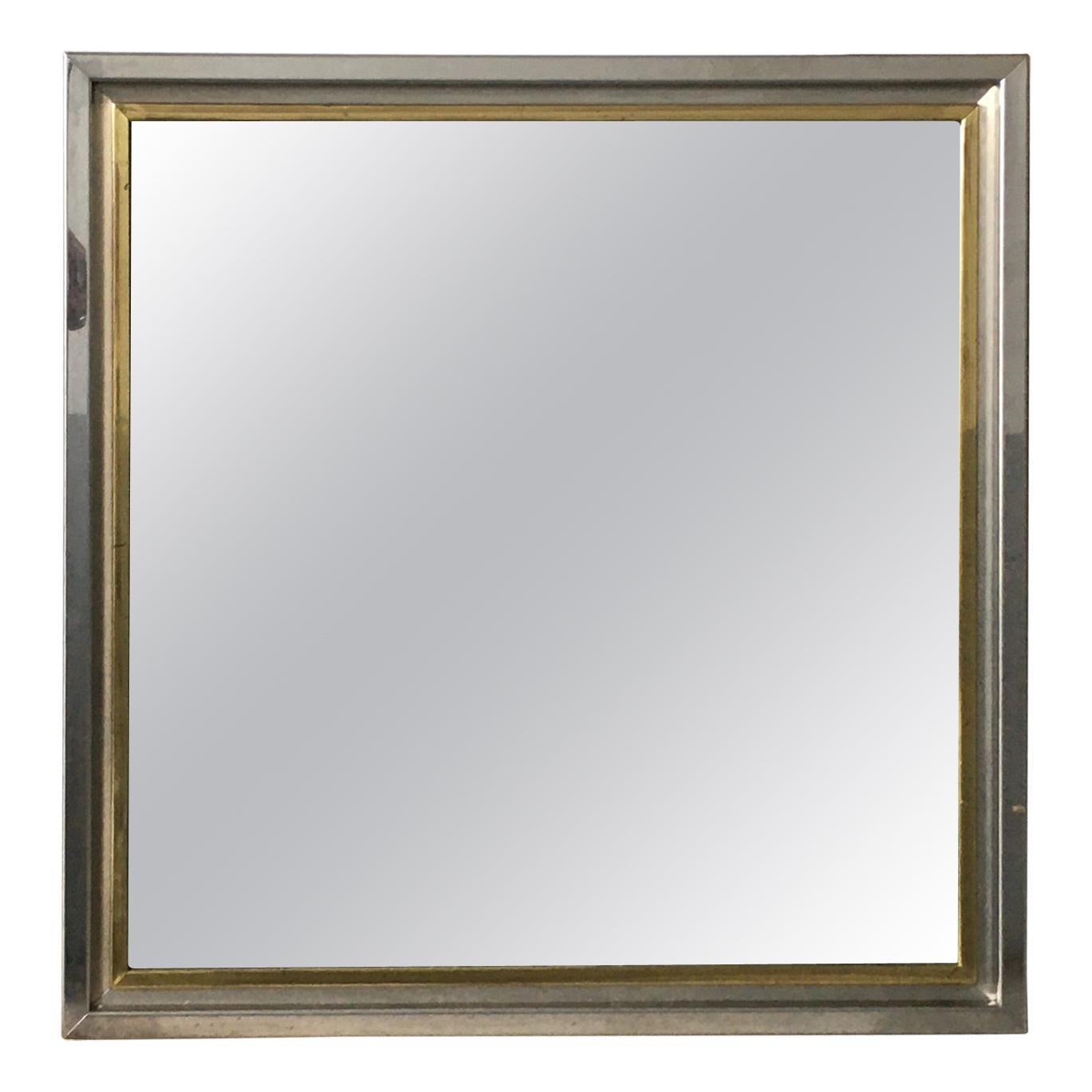 Mid-Century Modern Italian Mirror with Chrome and Brass Frame, 1970s