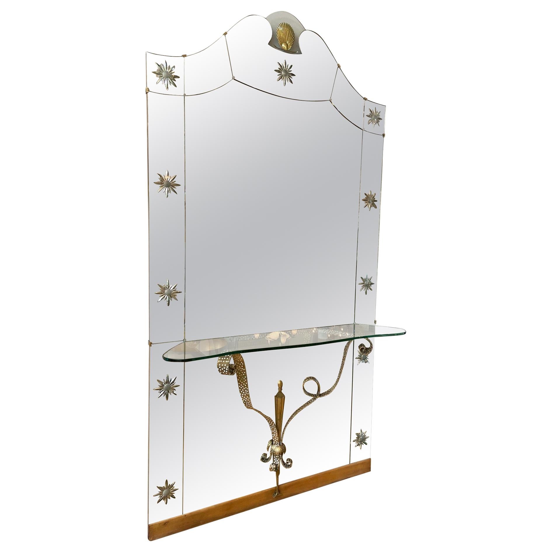 Moderner italienischer Spiegel aus der Mitte des Jahrhunderts mit Konsole von Pier Luigi Colli im Angebot