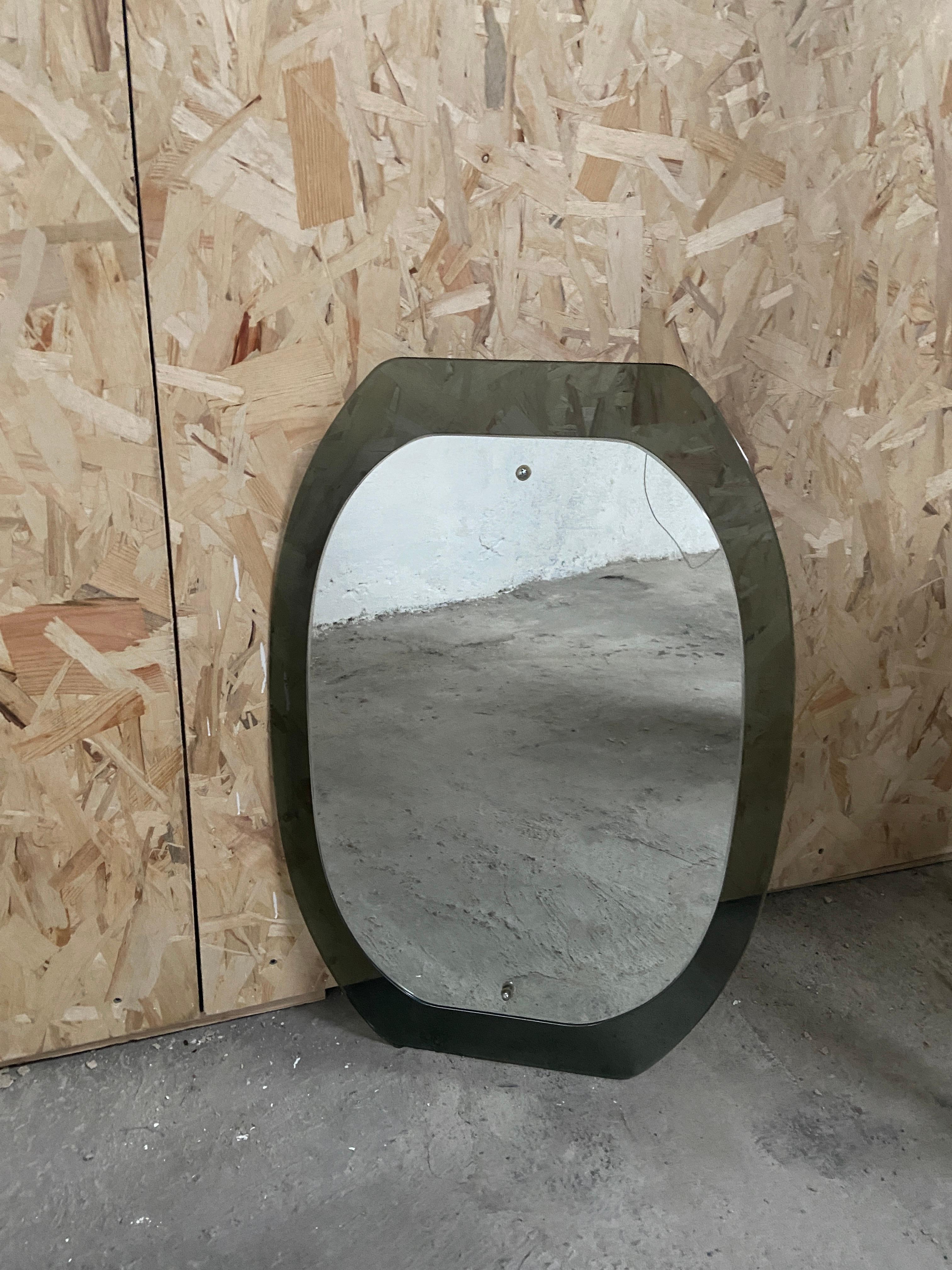 Mid-Century Modern Italian Mirror with Green Beveled Murano Glass Frame, 1970s In Good Condition In Prato, IT