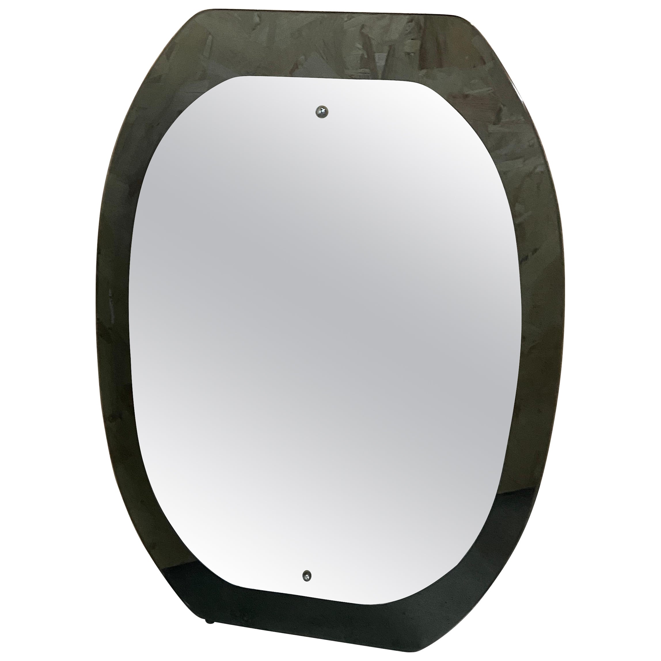 Mid-Century Modern Italian Mirror with Green Beveled Murano Glass Frame, 1970s