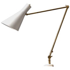 Mid-Century Modern Italian Modern Brass Joint Clamp Lamp with Cone Shade