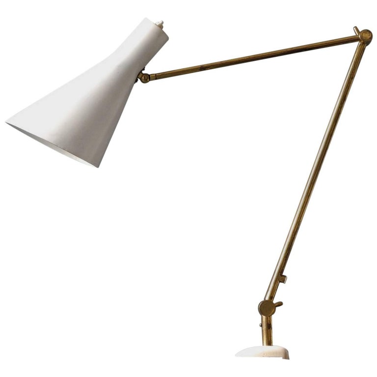MidCentury Modern Italian Modern Brass Joint Clamp Lamp with Cone Shade at 1stDibs