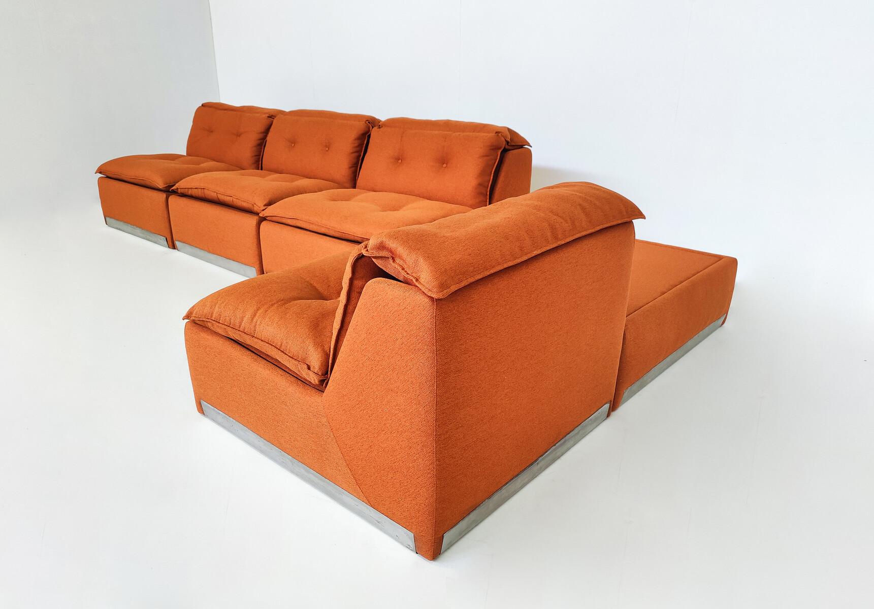 MidCentury Modern Italian Modular Sofa, 1970S New Orange Upholstery For Sale at 1stDibs