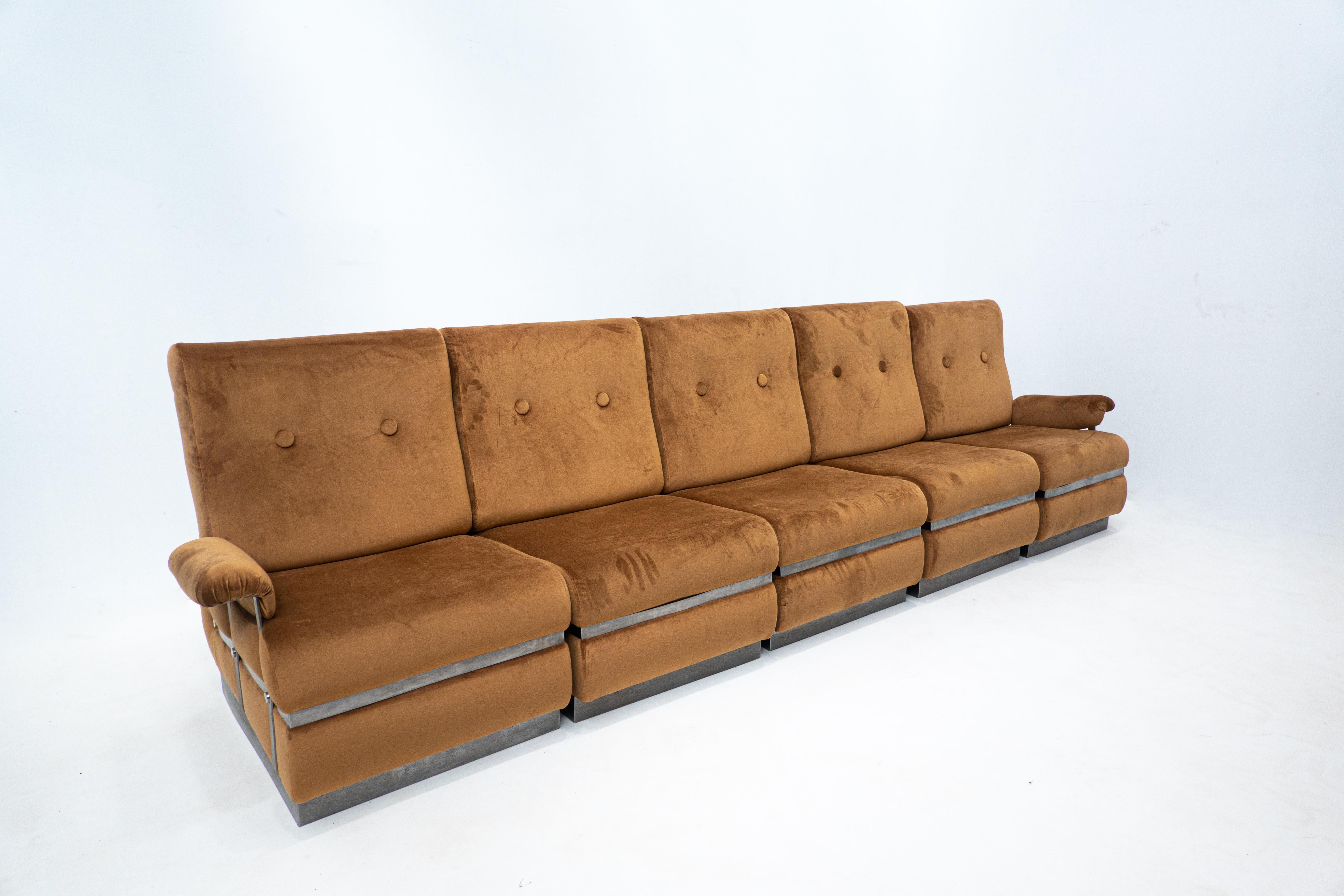 Mid-Century Modern Italian Modular sofa, original brown Velvet, 1960s.