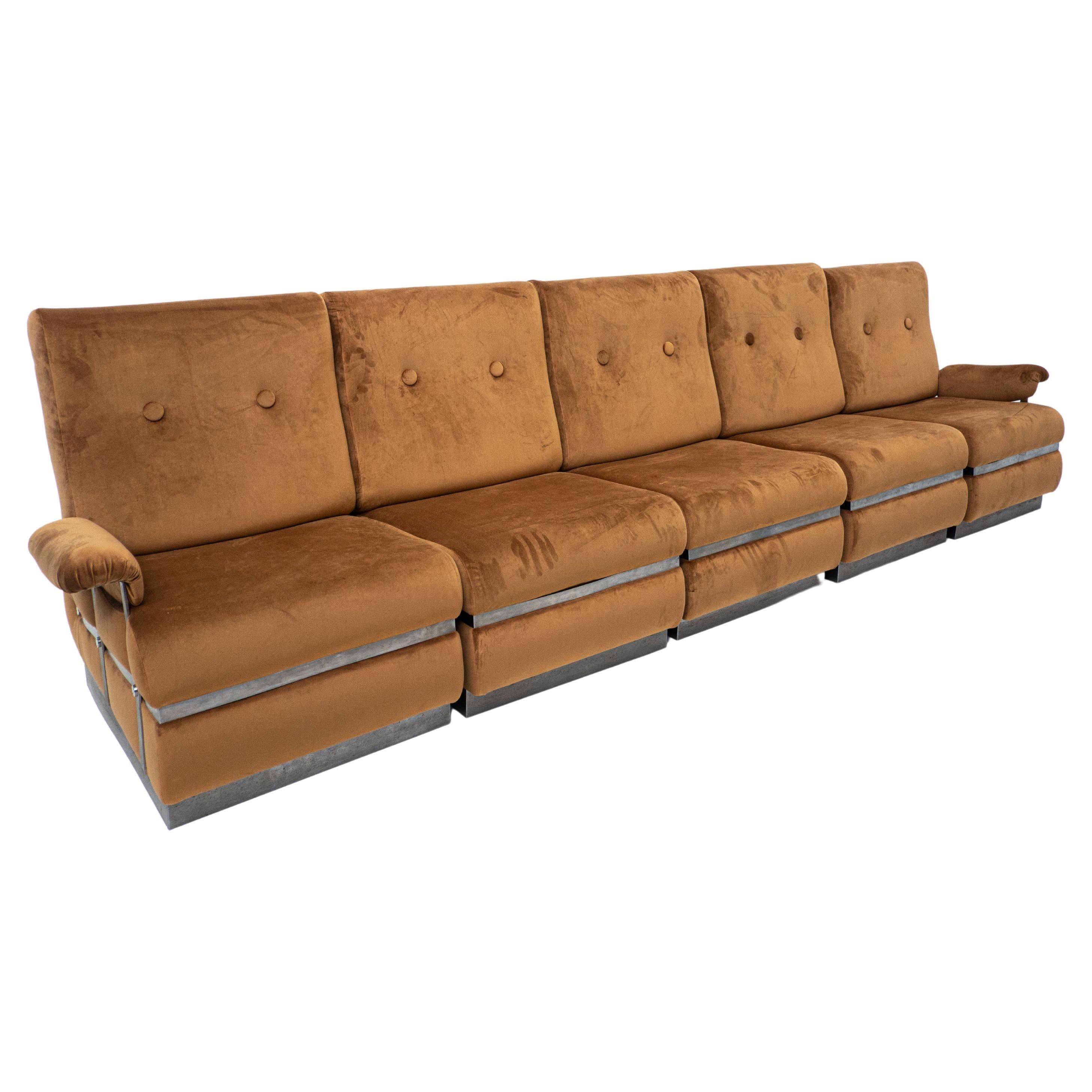 Mid-Century Modern Italian Modular Sofa, Original Brown Velvet, 1960s For Sale