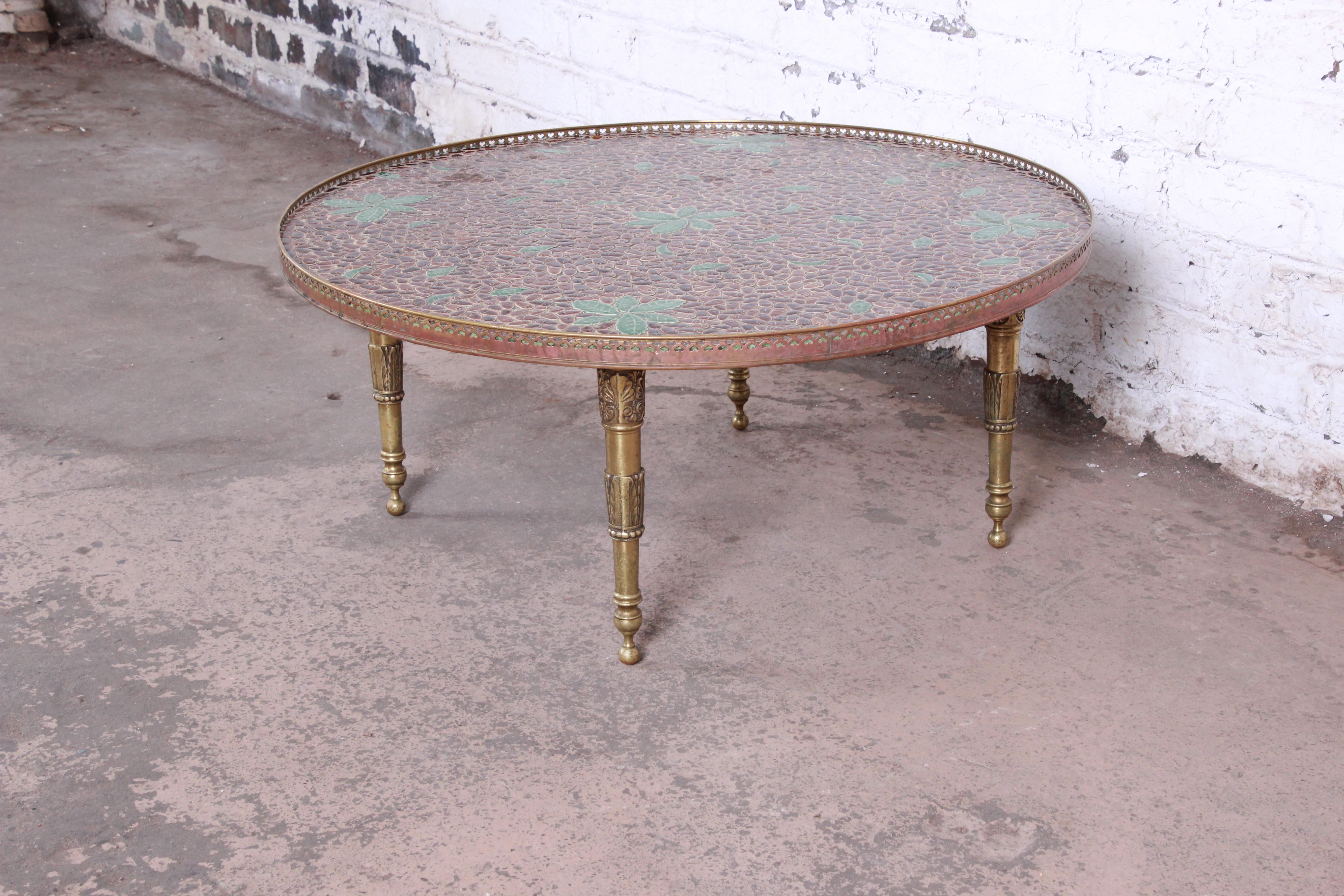 Mid-Century Modern Italian Mosaic Tile and Brass Cocktail Table, 1950s In Good Condition In South Bend, IN