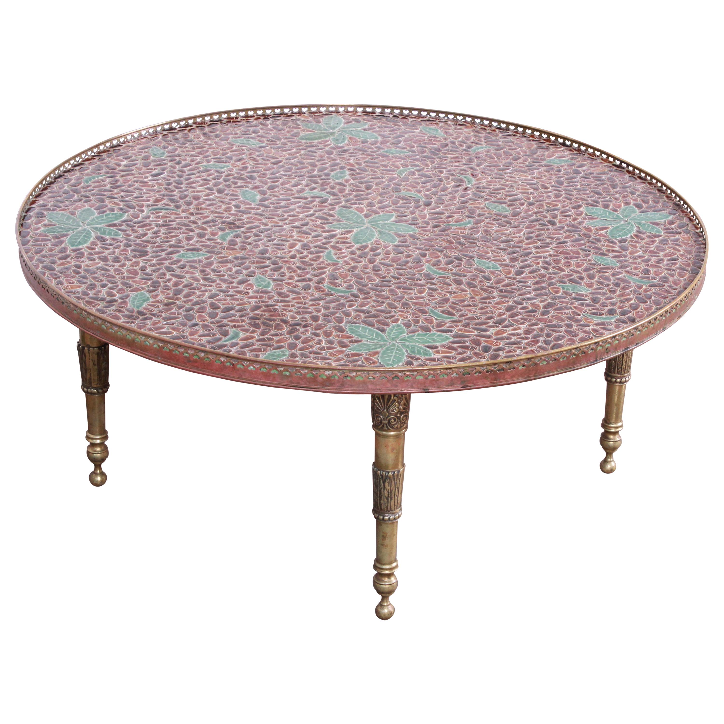 Mid-Century Modern Italian Mosaic Tile and Brass Cocktail Table, 1950s