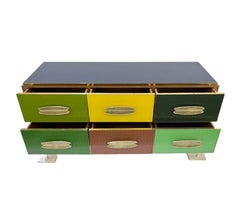 Mid-Century Modern Italian Multi-Color Six-Drawer Chest / Cabinet on Brass Legs