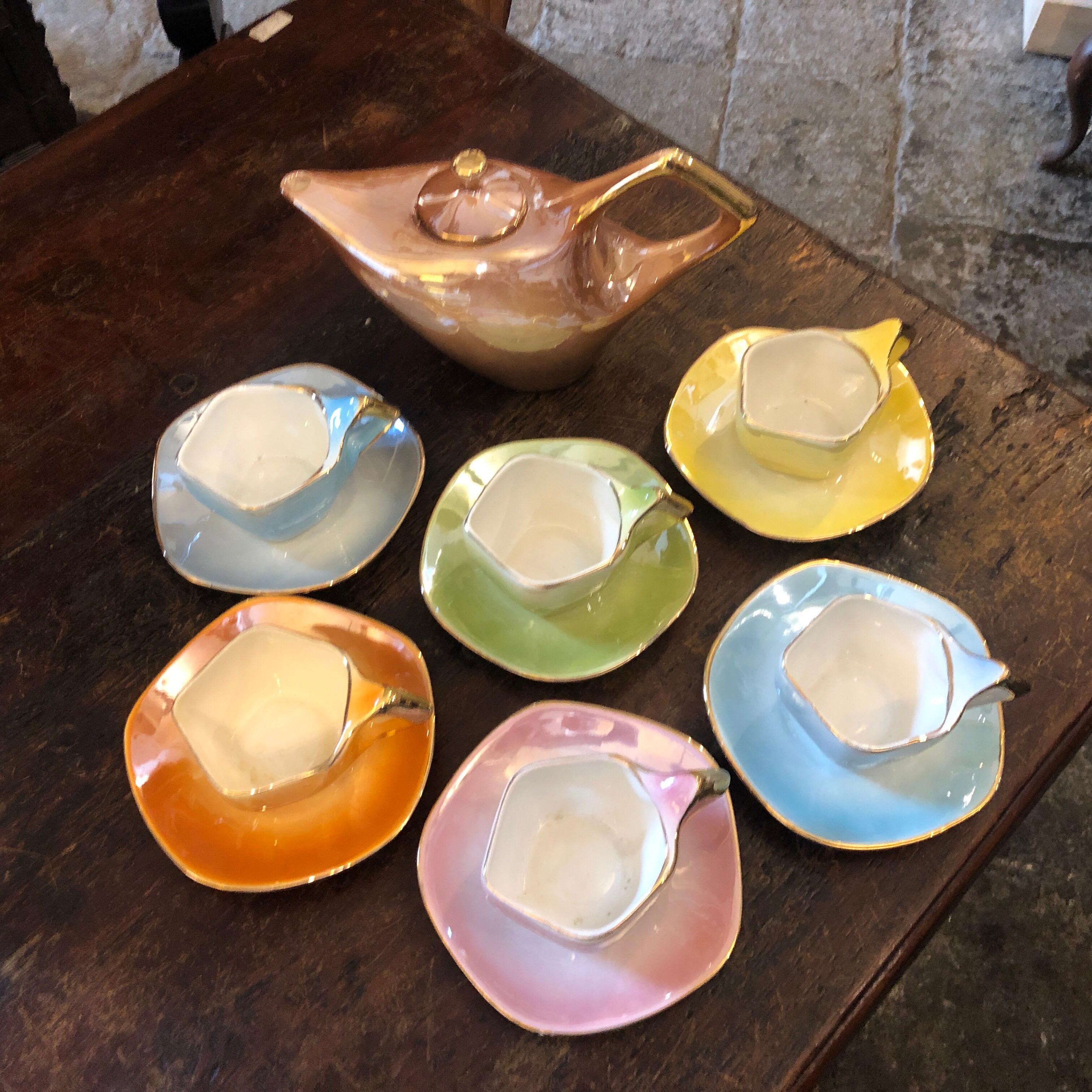 Mid-Century Modern Italian Multicolored Ceramic Tea Set, circa 1950 8