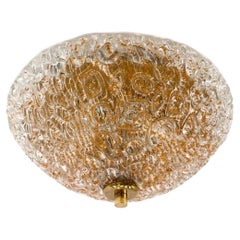 The Moderns Modern Italian Murano Art Glass Brass Flush Mount Light Fixture (luminaire encastré en laiton)
