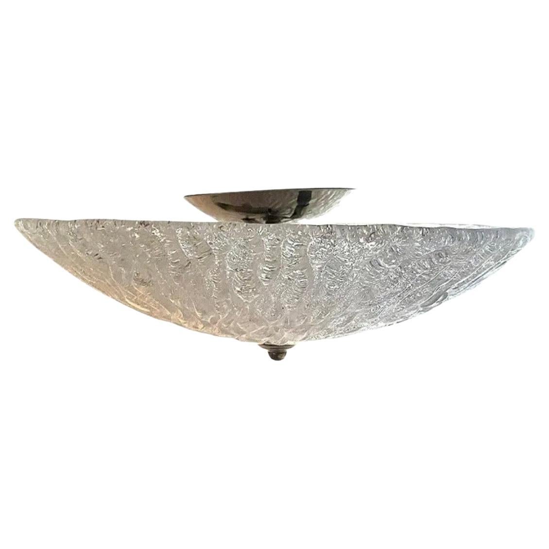 Mid-Century Modern Italian Murano Art Glass Brass Flush Mount Light Fixture