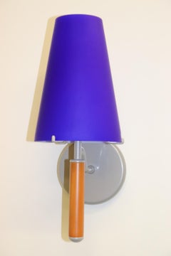 Mid-Century Modern Italian Murano Blue Glass Wall Lamp Satin Finish
