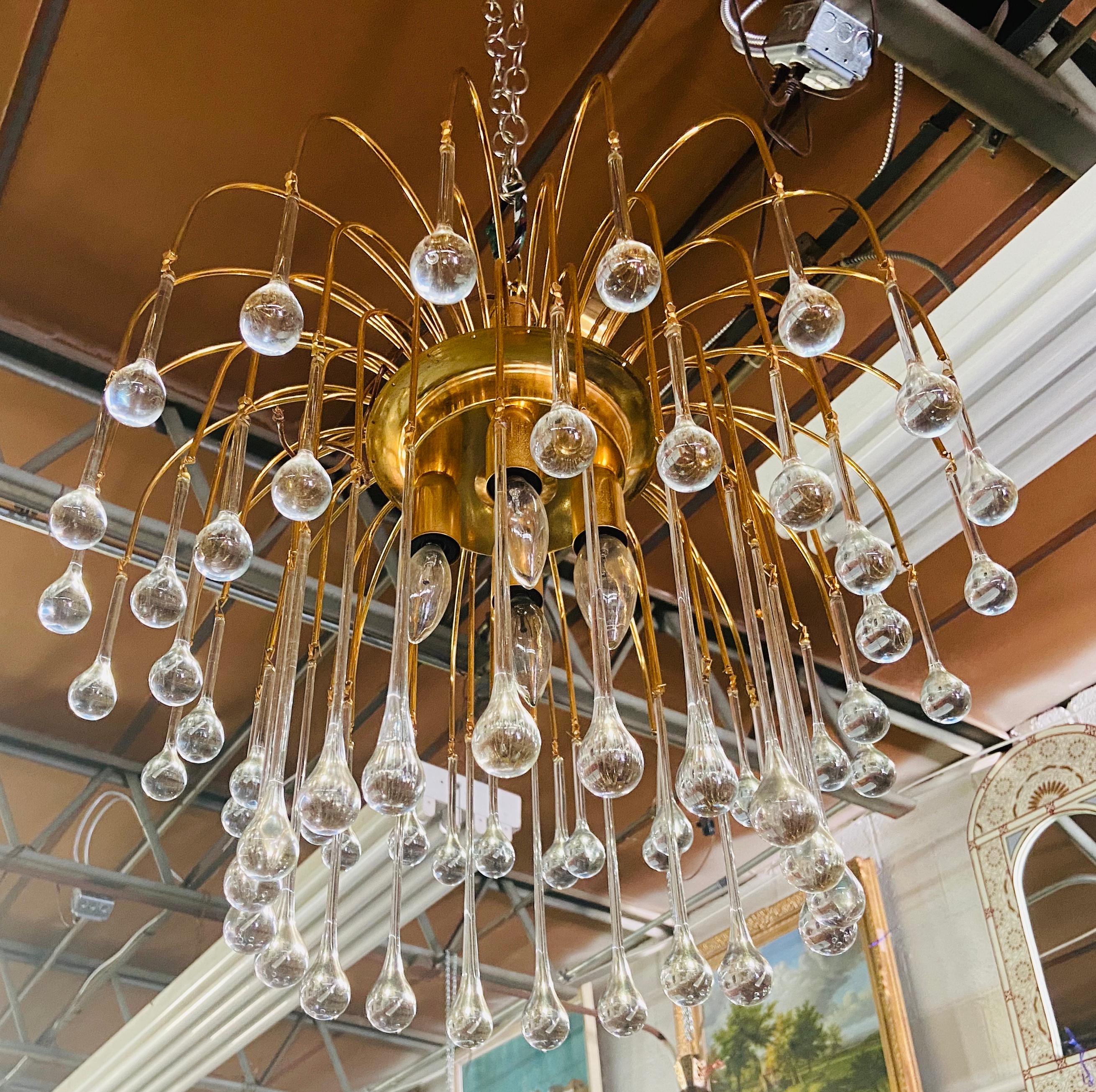 Mid-Century Modern Italian Murano Crystal Teardrop Waterfall Chandelier 4